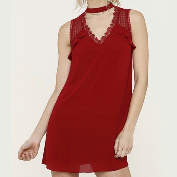 Heartloom x Revolve | Red Sleeveless Keyhole V-Neck Lace Mini Shift Dress XS - Picture 1 of 6